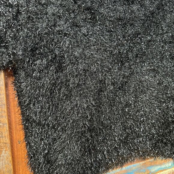 American Apparel Black Fuzzy Short Sleeve Crop‎ Top Side Medium - Picture 6 of 9